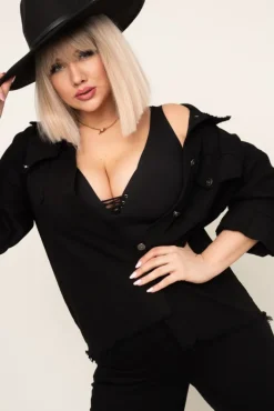 Damskie Włoski Czarna Narzutka LAMERI