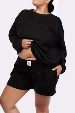 Polski Czarna Piżama z szortami LEKREZI