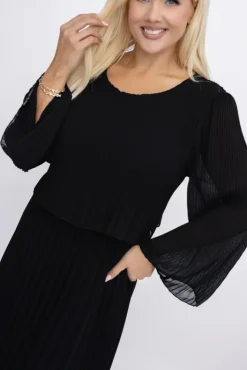 Włoski Czarna plisowana Sukienka szyfonowa REVERTI