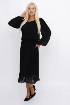 Włoski Czarna plisowana Sukienka szyfonowa REVERTI