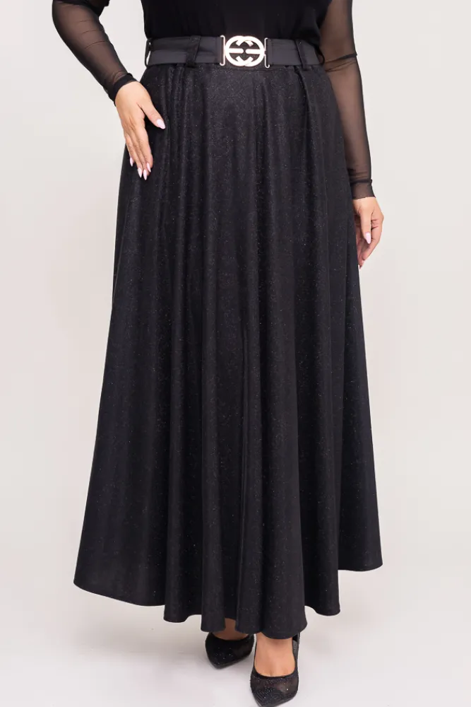 Polski Czarna Spódnica błyszcząca z paskiem INVINTO