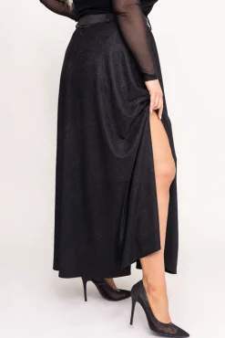 Polski Czarna Spódnica błyszcząca z paskiem INVINTO