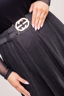 Polski Czarna Spódnica błyszcząca z paskiem INVINTO