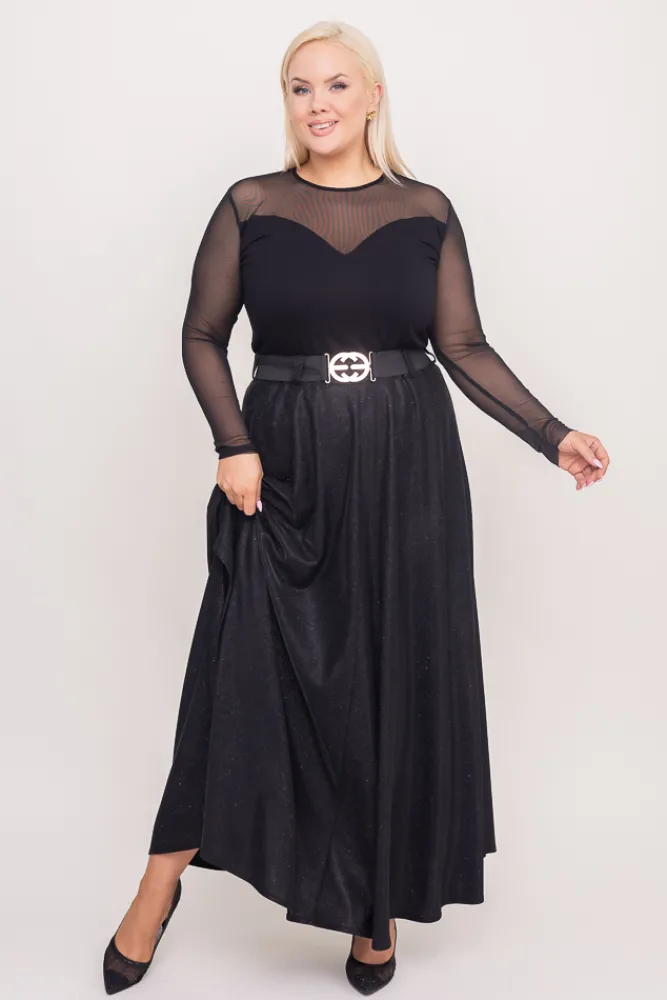 Polski Czarna Spódnica błyszcząca z paskiem INVINTO
