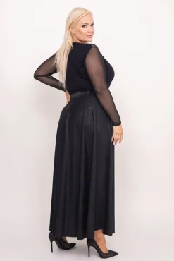 Polski Czarna Spódnica błyszcząca z paskiem INVINTO