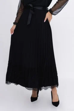 Włoski Czarna Spódnica plisowana z paskiem GARIOLI