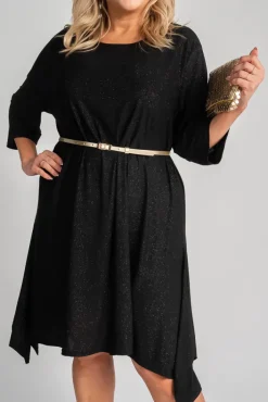 Polski Czarna Sukienka asymetryczna ASTI