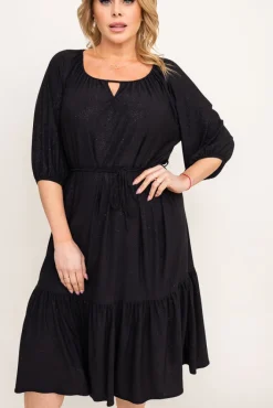 Polski Czarna Sukienka brokatowa z paskiem PENTUZI