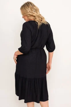 Polski Czarna Sukienka brokatowa z paskiem PENTUZI