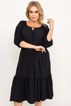 Polski Czarna Sukienka brokatowa z paskiem PENTUZI