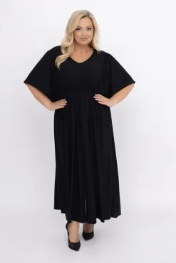 Polski Czarna Sukienka brokatowa z marszczeniem SILVINO