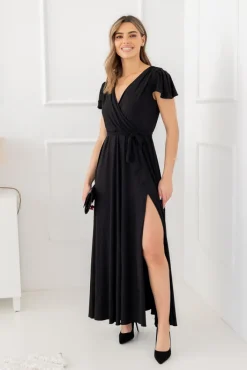 Polski Czarna Sukienka brokatowa HESIO