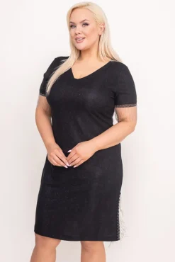Polski Czarna Sukienka błyszcząca KERSENO