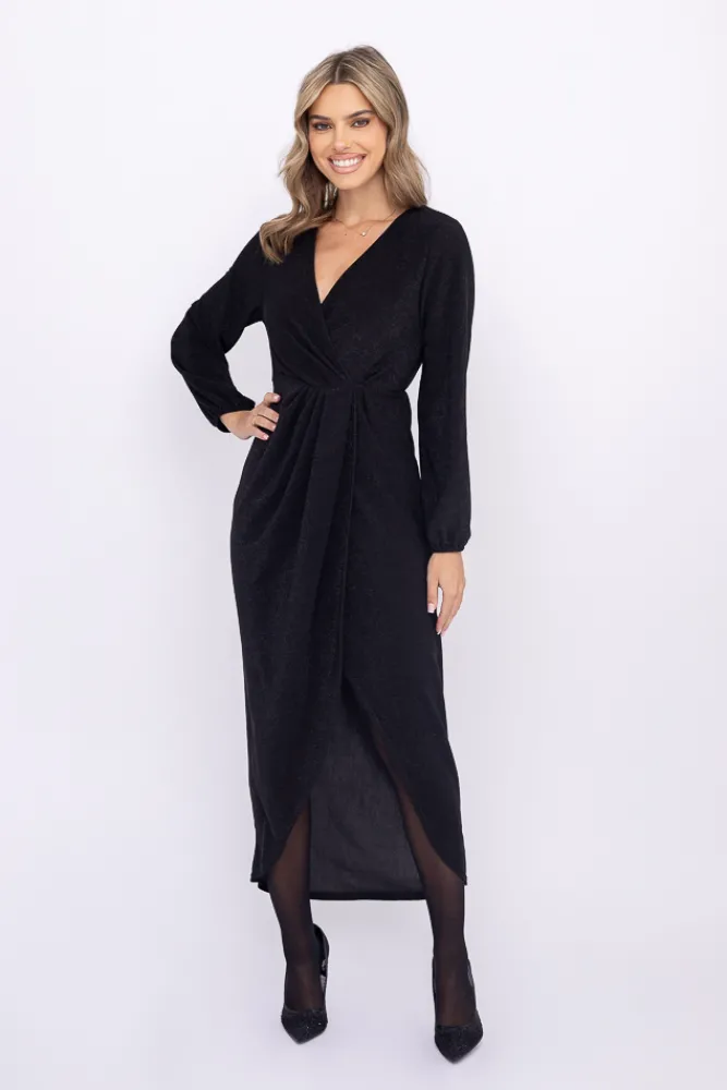 Włoski Czarna Sukienka błyszcząca QUANTIAMO