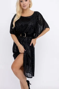 Włoski Czarna Sukienka cekinowa RETERIO