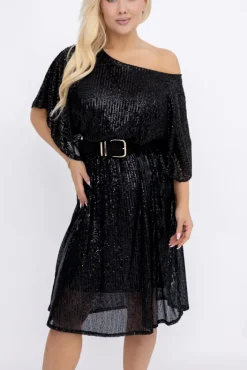 Włoski Czarna Sukienka cekinowa RETERIO