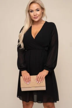 Włoski Czarna Sukienka Elegancka PERLA