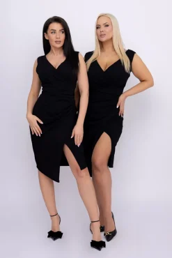 Włoski Czarna Sukienka kopertowa KENTI