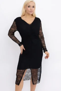 Włoski Czarna Sukienka koronkowa SOMINO