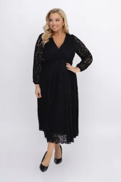 Włoski Czarna Sukienka koronkowa VERIENA