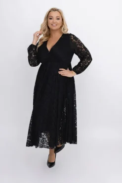 Włoski Czarna Sukienka koronkowa VERIENA