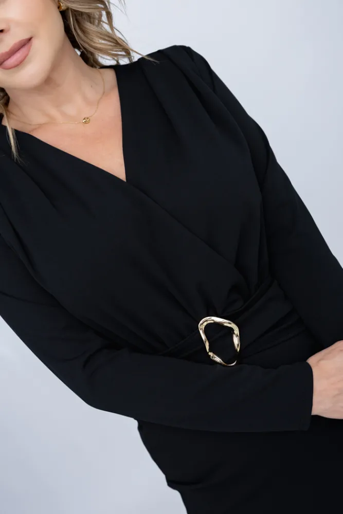 Włoski Czarna Sukienka LITURI