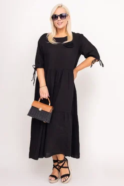 Włoski Czarna Sukienka lniana TRESIA