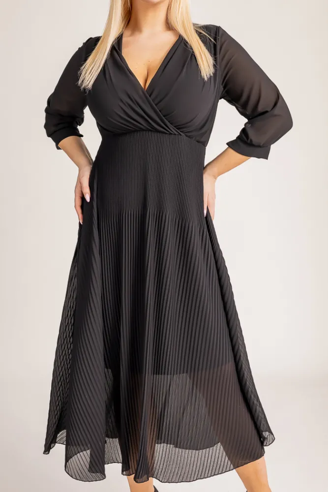 Włoski Czarna Sukienka plisowana KEMELI