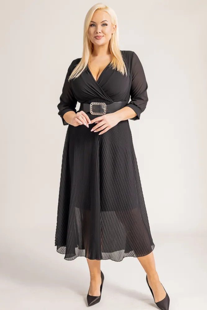 Włoski Czarna Sukienka plisowana KEMELI