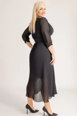 Włoski Czarna Sukienka plisowana KEMELI