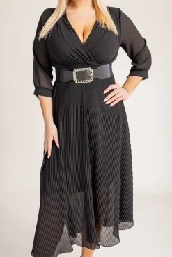 Włoski Czarna Sukienka plisowana KEMELI