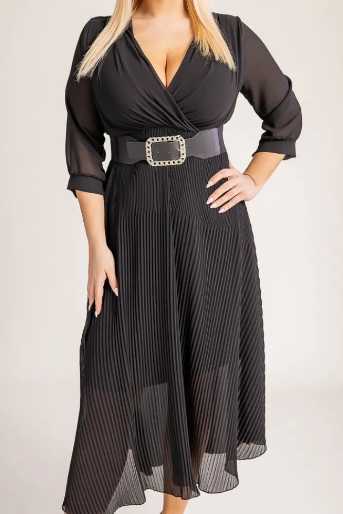 Włoski Czarna Sukienka plisowana KEMELI