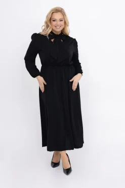 Włoski Czarna Sukienka satynowa ELZI