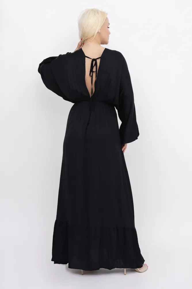 Włoski Czarna Sukienka satynowa SARIGA