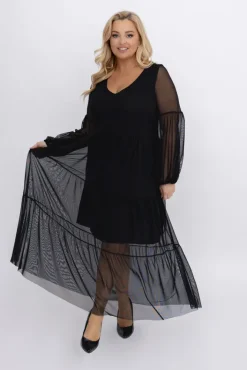 Włoski Czarna Sukienka siateczkowa FLORIGA