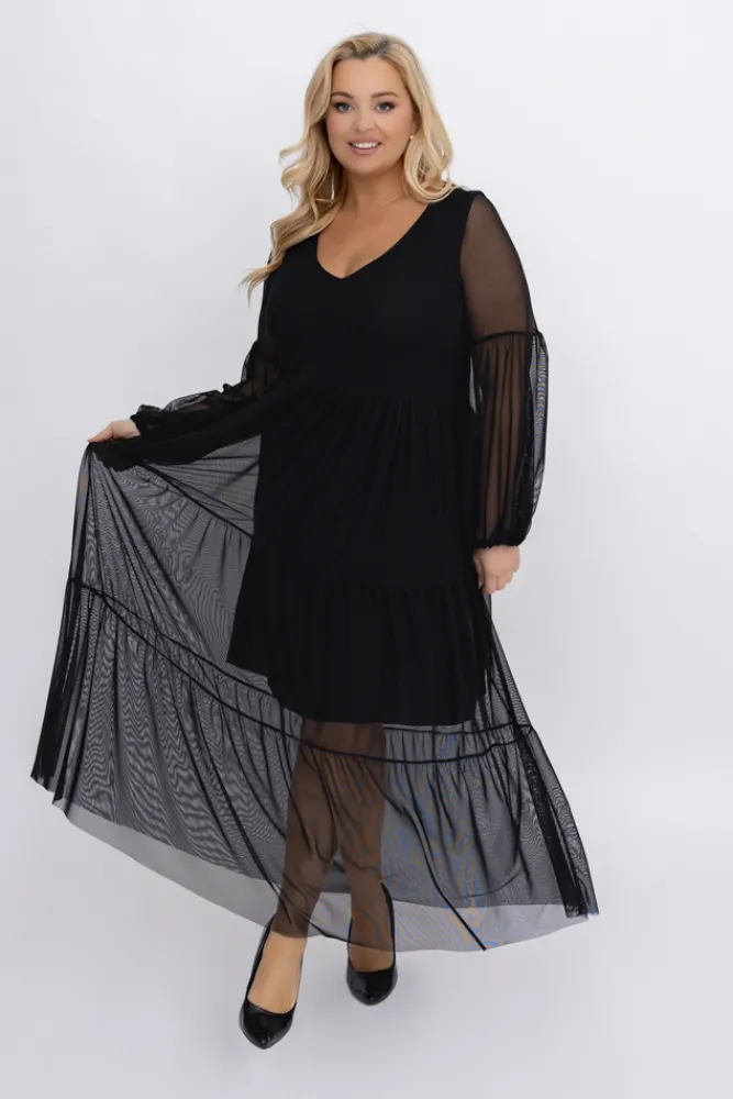 Włoski Czarna Sukienka siateczkowa FLORIGA