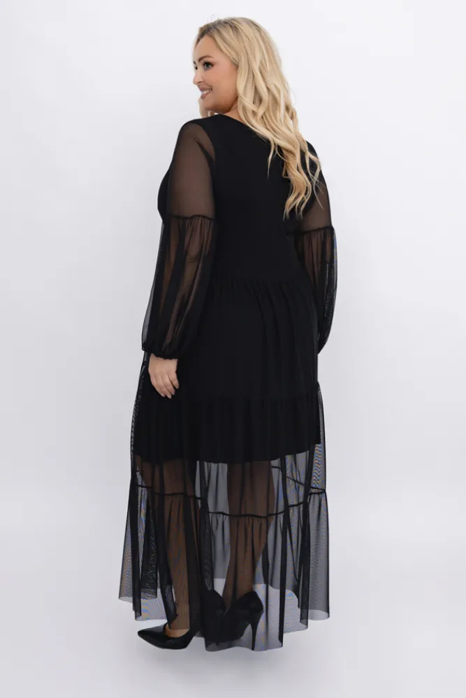 Włoski Czarna Sukienka siateczkowa FLORIGA