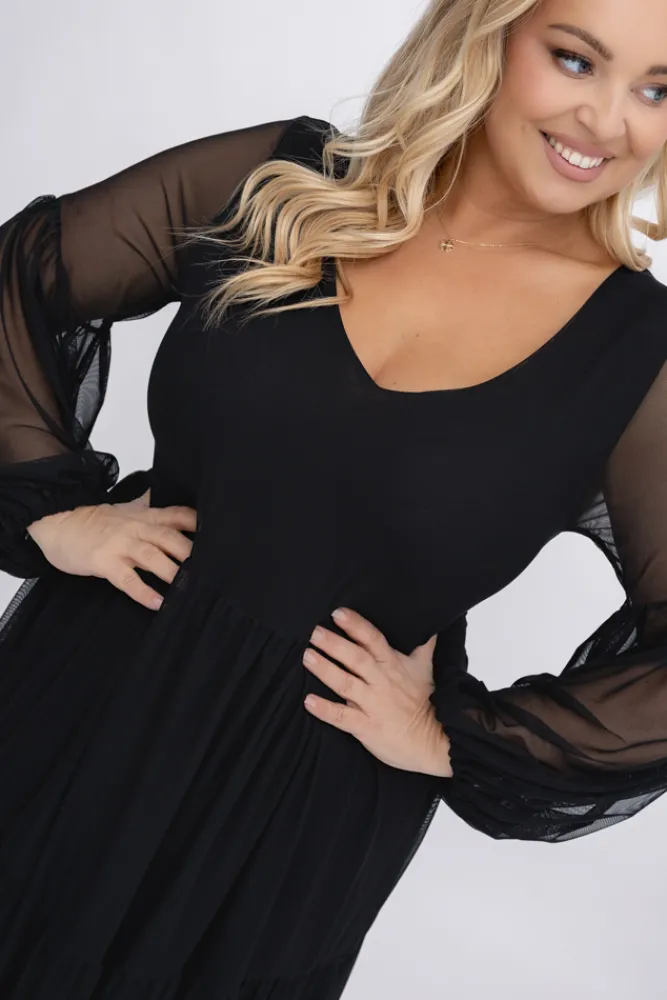 Włoski Czarna Sukienka siateczkowa FLORIGA