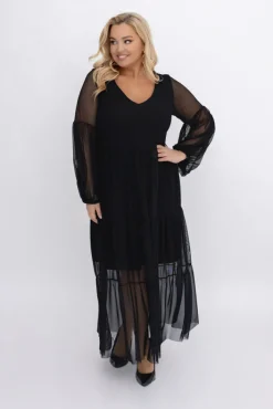 Włoski Czarna Sukienka siateczkowa FLORIGA