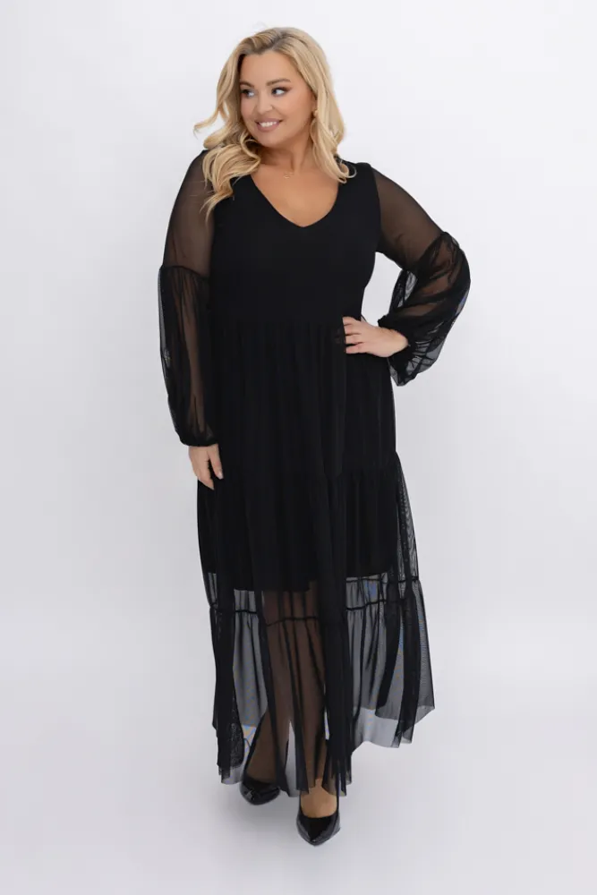 Włoski Czarna Sukienka siateczkowa FLORIGA