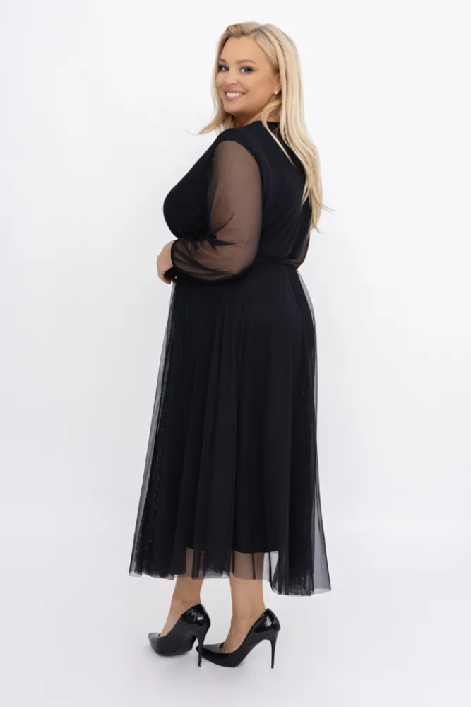 Włoski Czarna Sukienka siateczkowa MANTARI