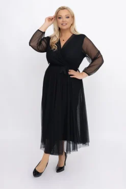 Włoski Czarna Sukienka siateczkowa MANTARI