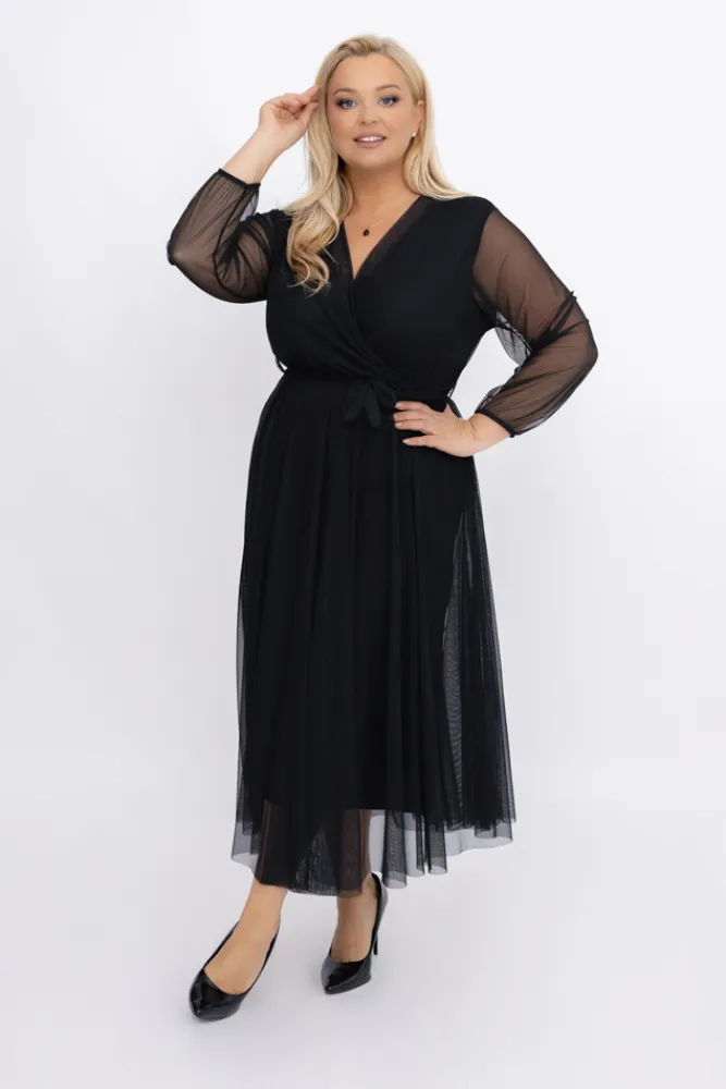 Włoski Czarna Sukienka siateczkowa MANTARI