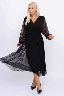 Włoski Czarna Sukienka siateczkowa BENTINO