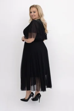 Włoski Czarna Sukienka siateczkowa BARSI