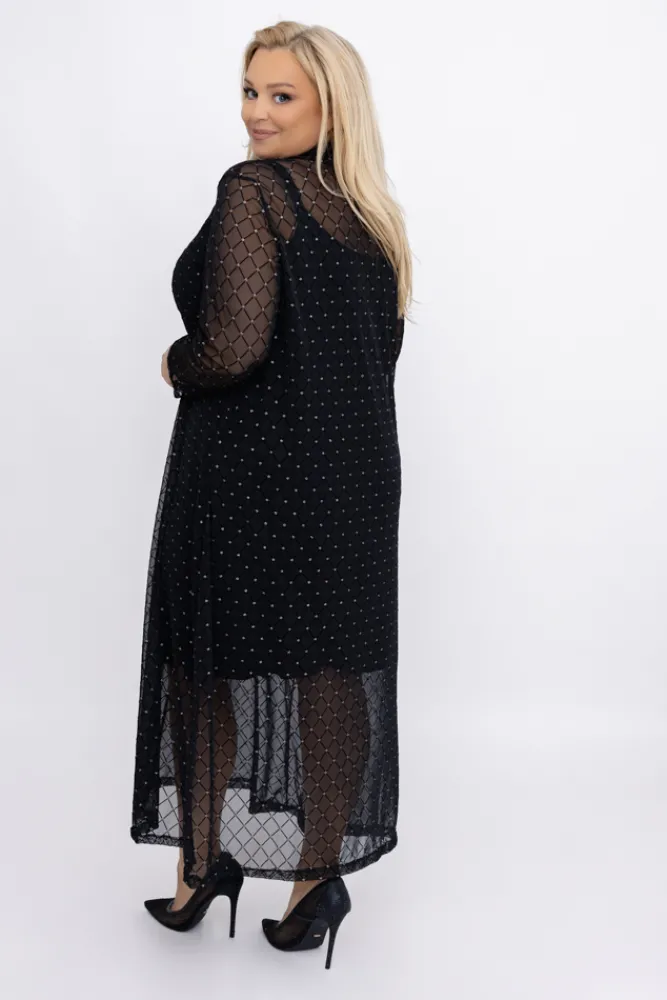 Włoski Czarna Sukienka siateczkowa LEKUZIO Wzór 1