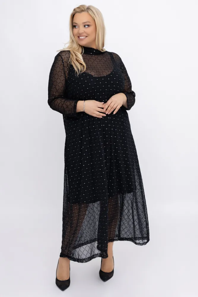 Włoski Czarna Sukienka siateczkowa LEKUZIO Wzór 1