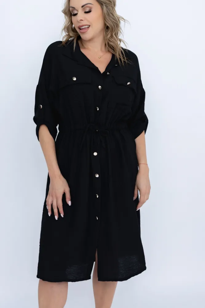 Włoski Czarna Sukienka szmizjerka SAFERI