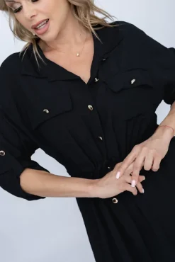 Włoski Czarna Sukienka szmizjerka SAFERI