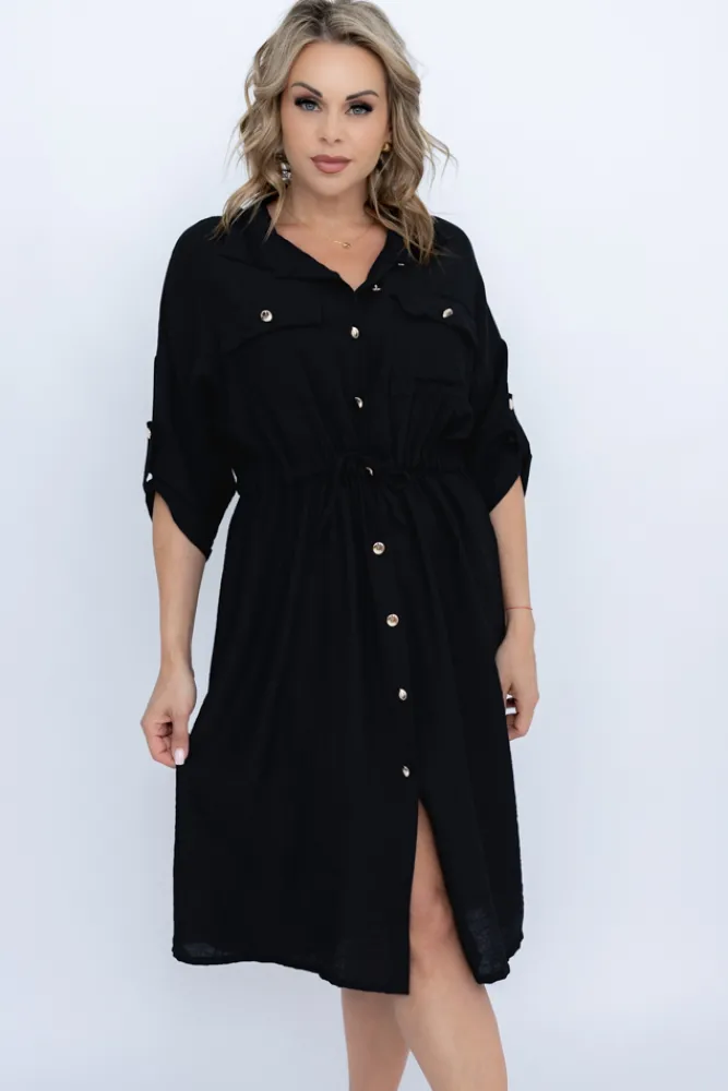 Włoski Czarna Sukienka szmizjerka SAFERI